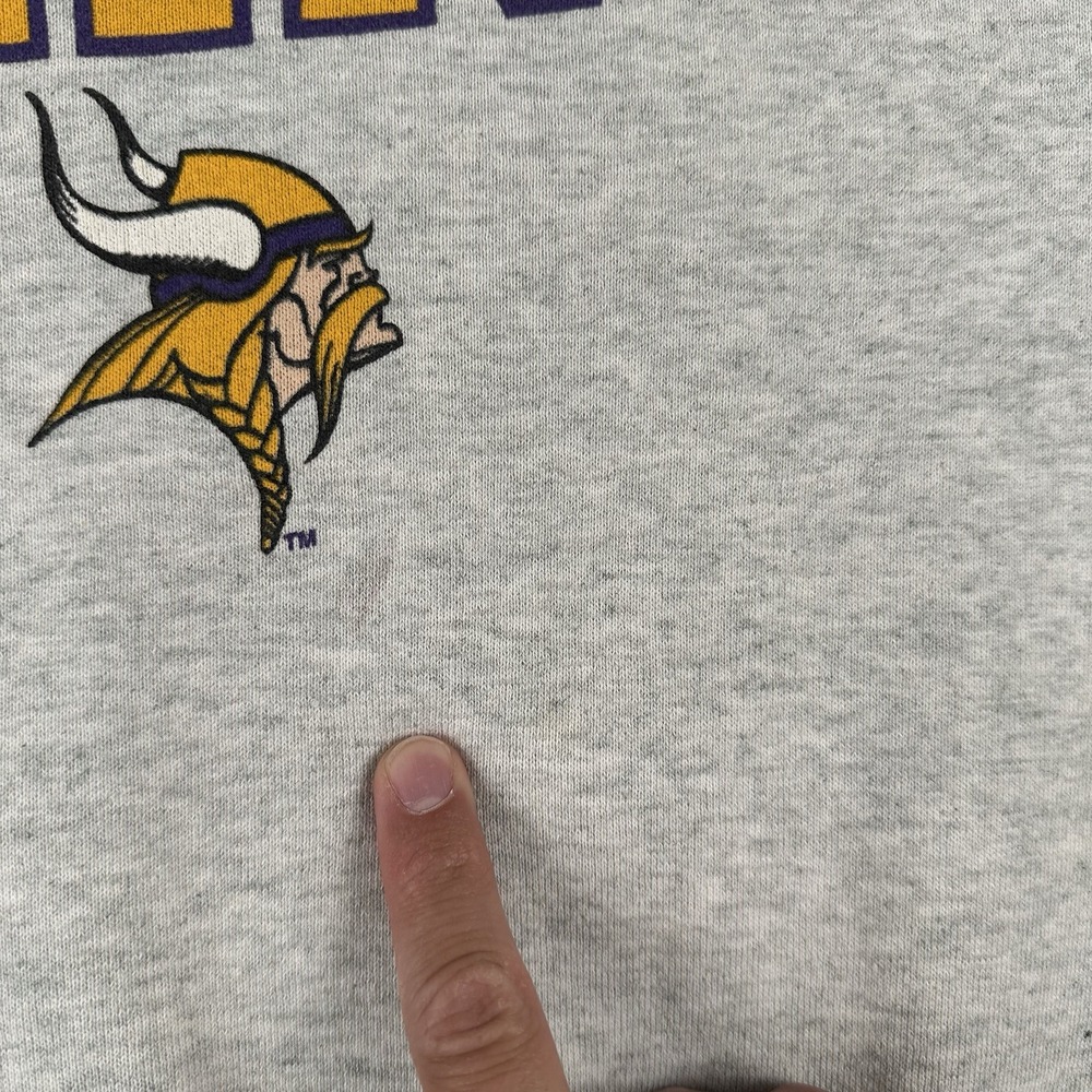 Vintage 90s Minnesota Vikings Sweatshirt Men's Medium Gray Pro Player 1996 - Picture 13 of 16